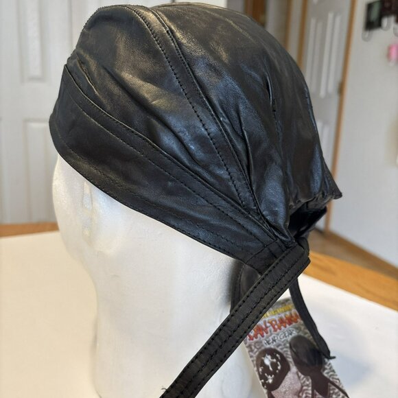 DanBanna bandana Black Leather Doo Rag Headwear cloth Lined - Picture 5 of 7